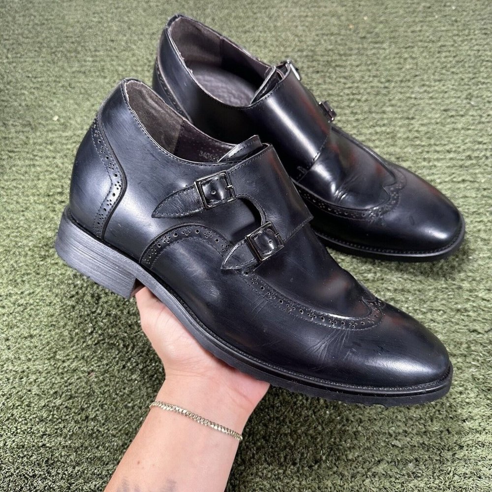 CALTO Men's Invisible 3" Height Increasing Elevator Dual Monk Strap Size 9 Shoe